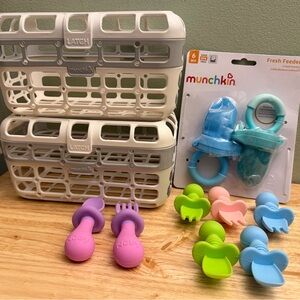 BUNDLE Munchkin dishwasher basket, feeder, Nuby utensils- baby feeding meal time